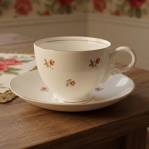 Cunningham & Pickett "Cardinal" Teacup and Saucer, Hand Decorated Tableware